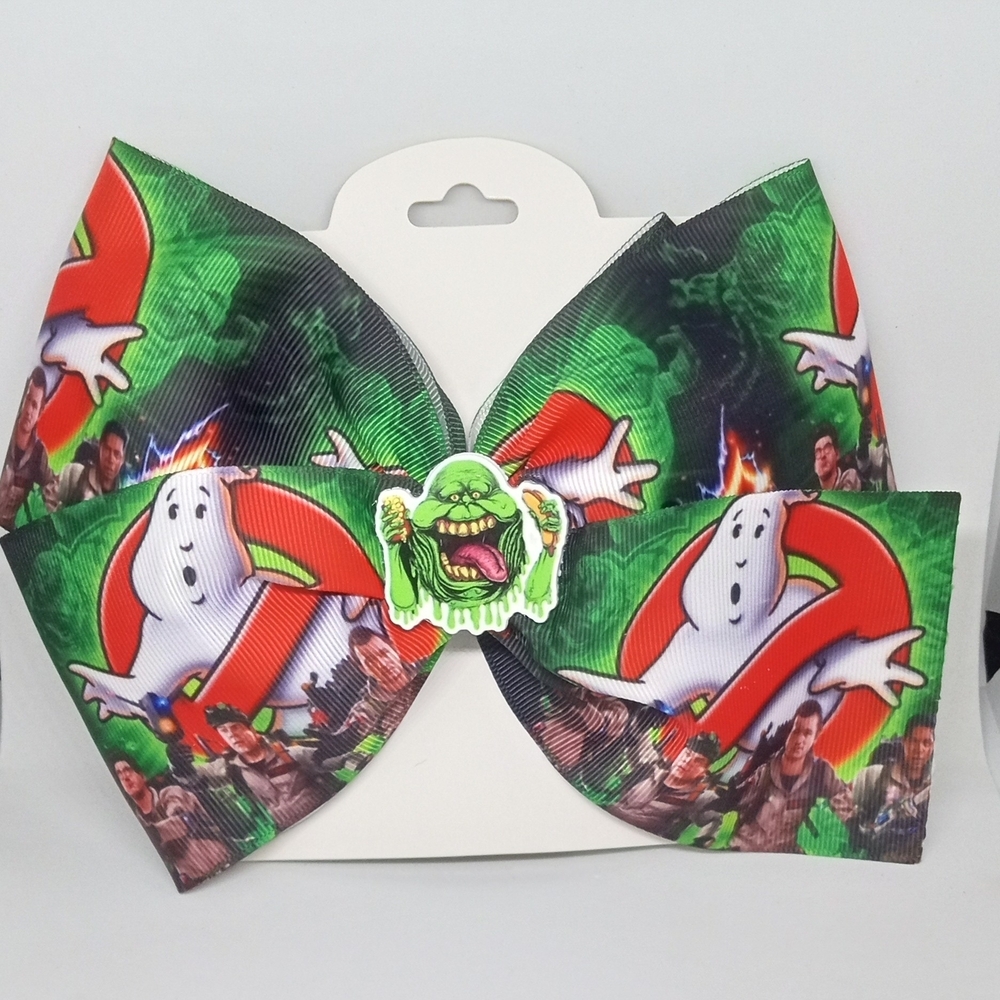 Hand Crafted Ghostbusters Hair Bow - Green and Red